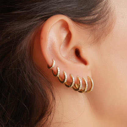 1Pair Stainless Steel Minimal Hoop Earrings Crystal Zirconia Small Huggie Thin Cartilage Earrings Helix Tragus Piercing Jewelry